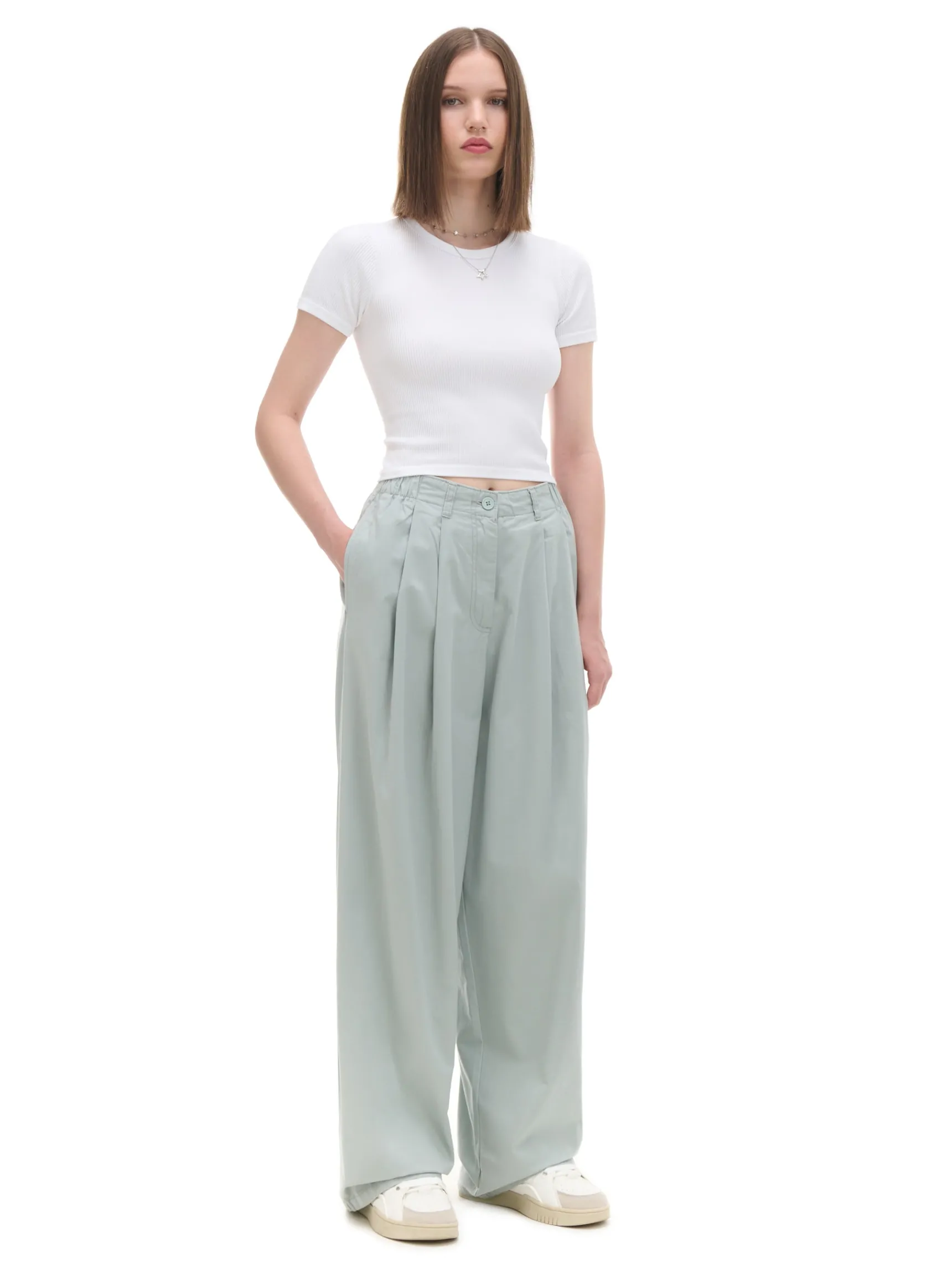 Cropp Bawełniane spodnie wide leg | Spodnie