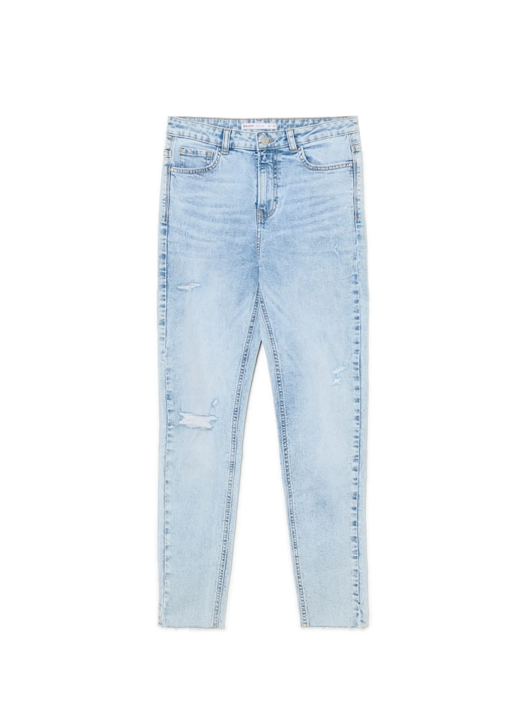 Cropp Błękitne jeansy skinny z przetarciami | Jeansy