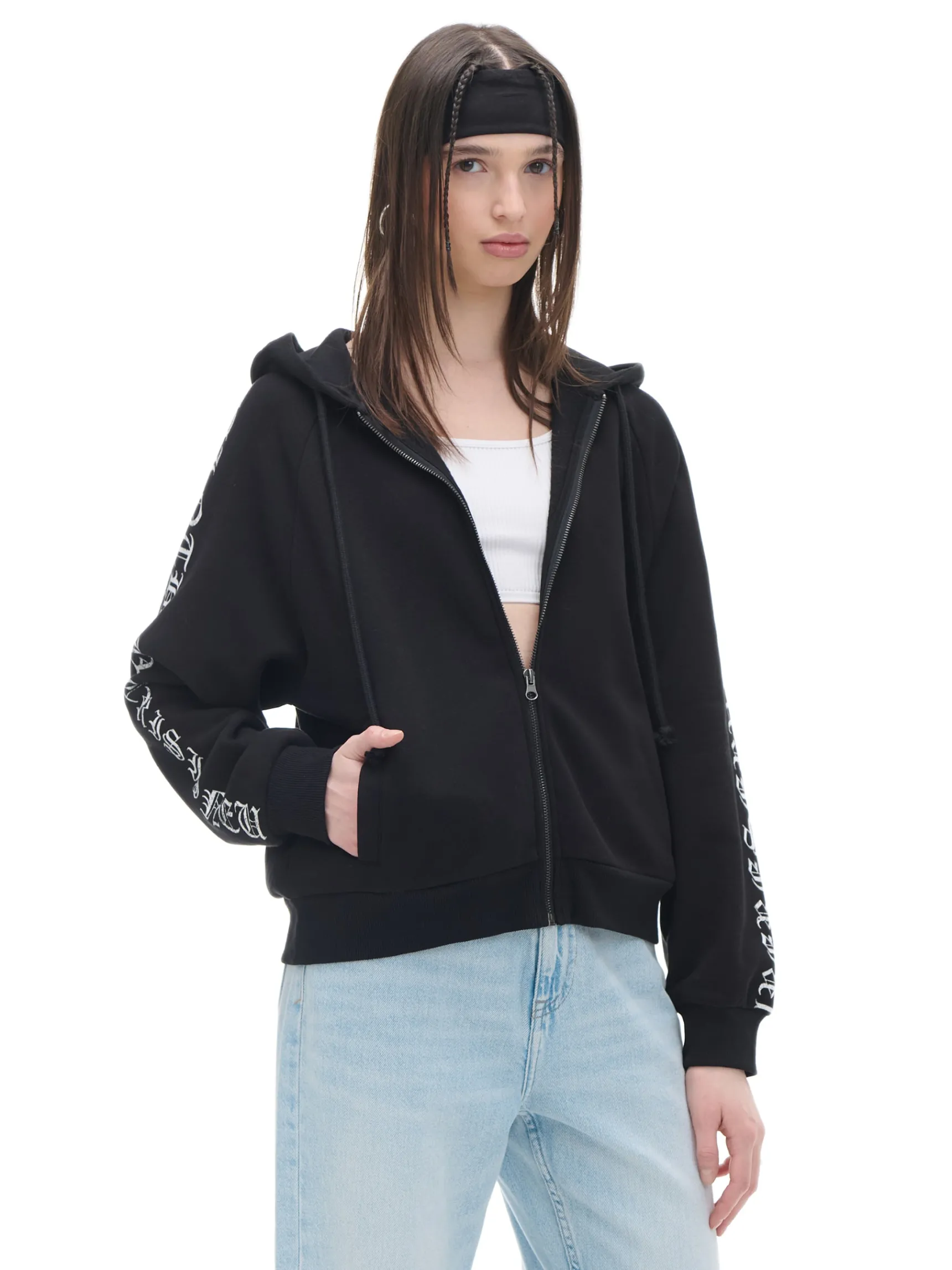 Cropp Czarna bluza hoodie z motywem skrzydeł | Bluzy