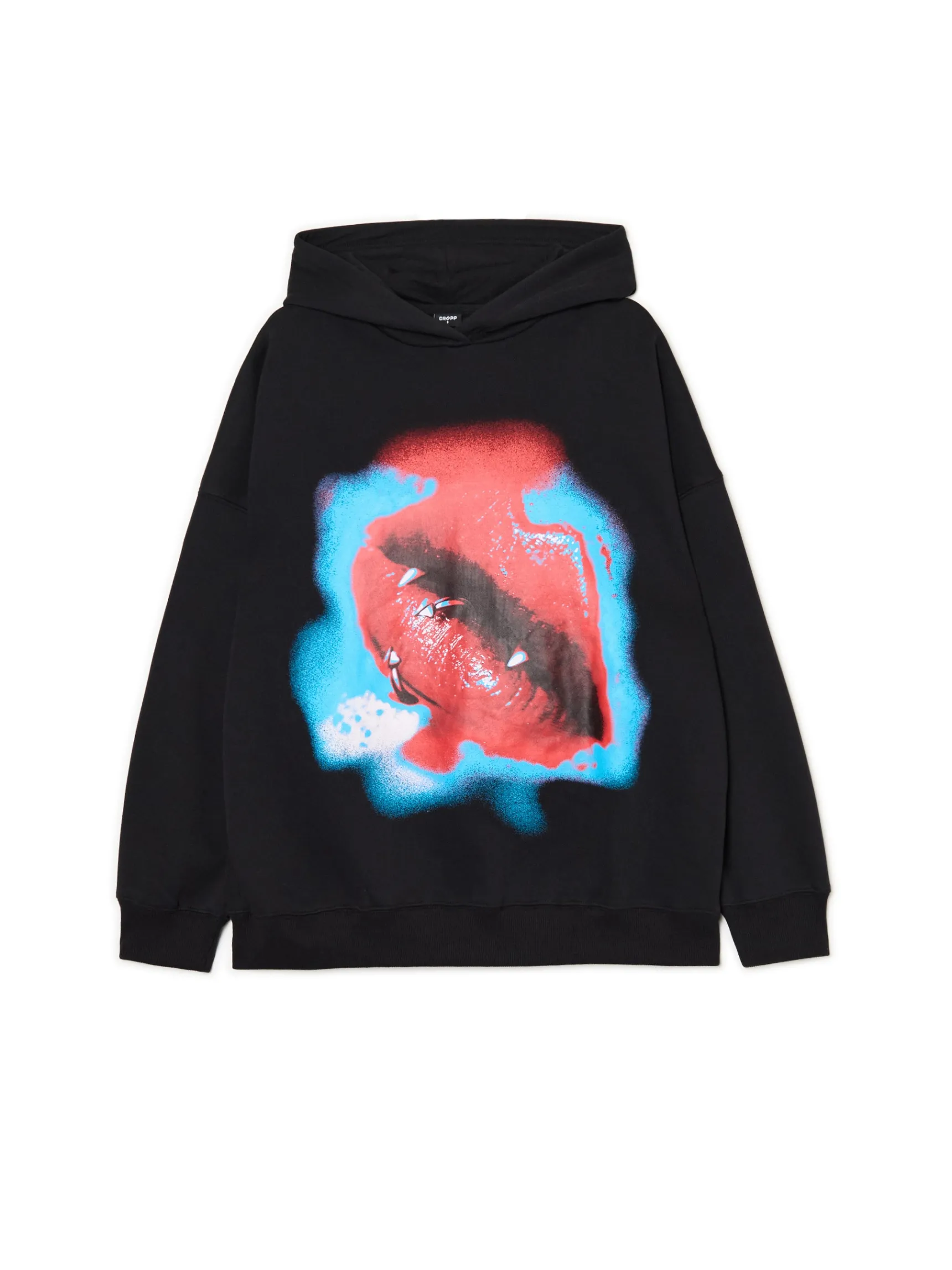 Cropp Czarna bluza hoodie z nadrukiem | Bluzy