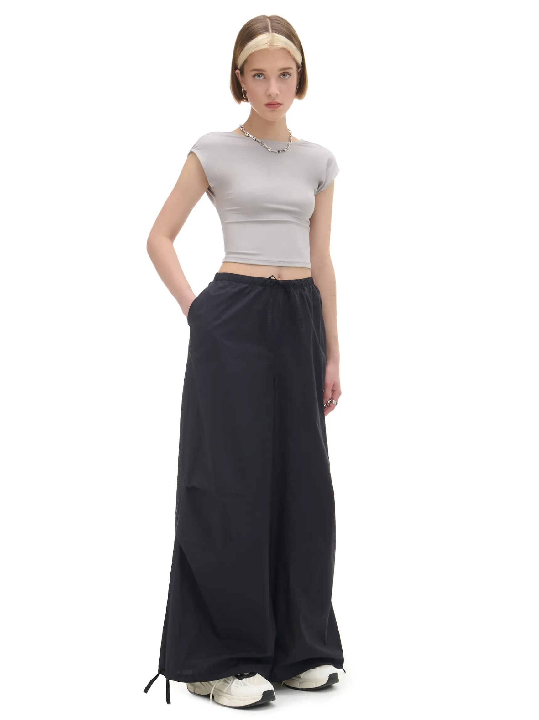 Cropp Czarne spodnie wide leg | Spodnie