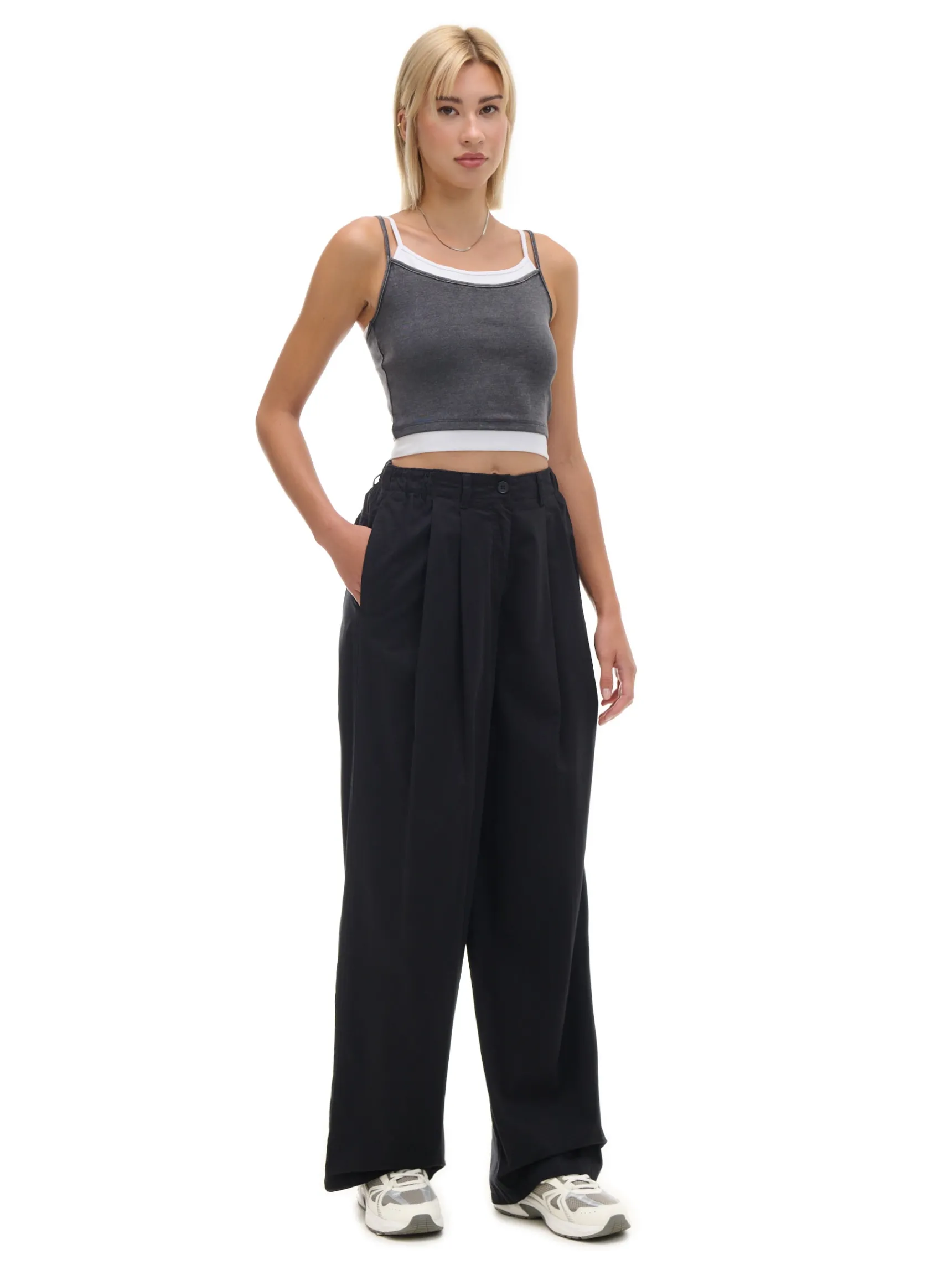 Cropp Czarne spodnie wide leg | Spodnie