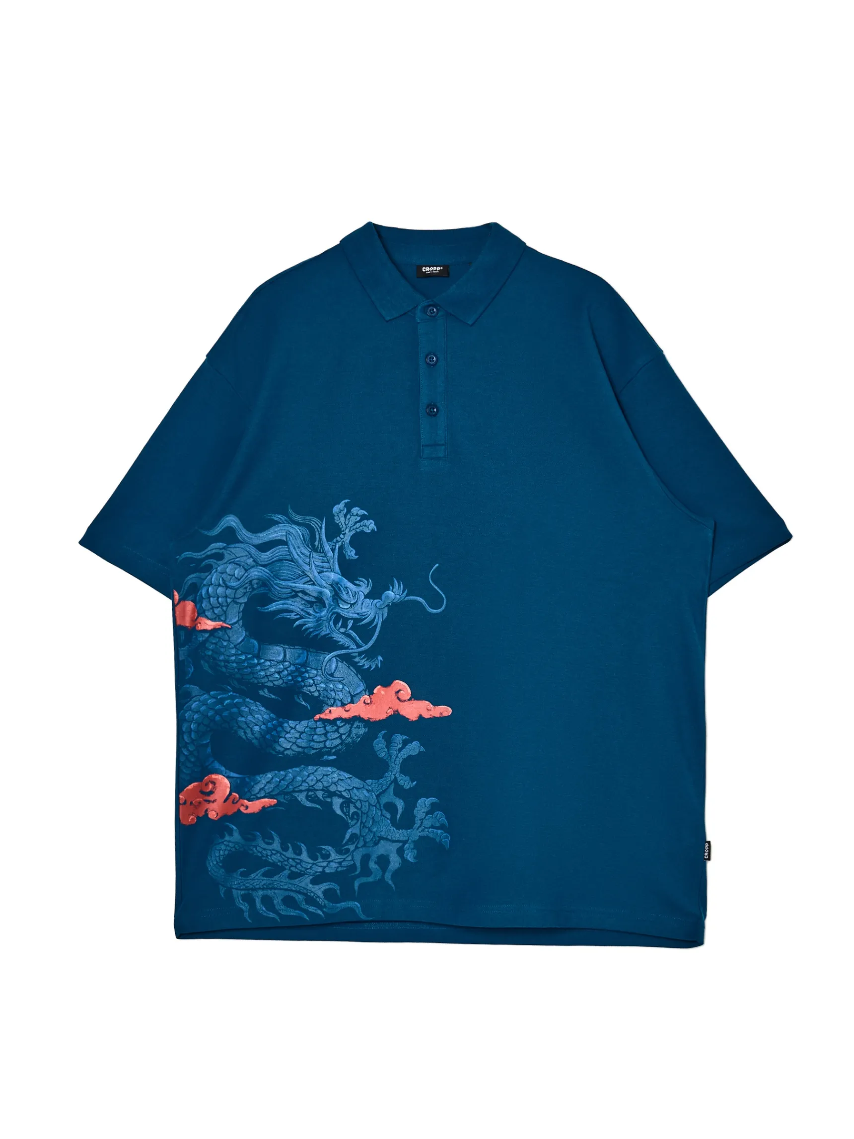 Cropp Granatowe polo z printem smoka | Koszulki