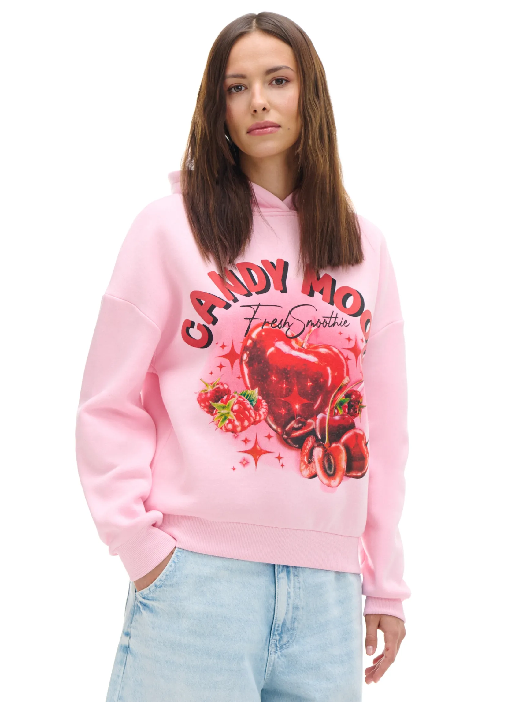 Cropp Różowa bluza z kapturem i nadrukiem | Bluzy