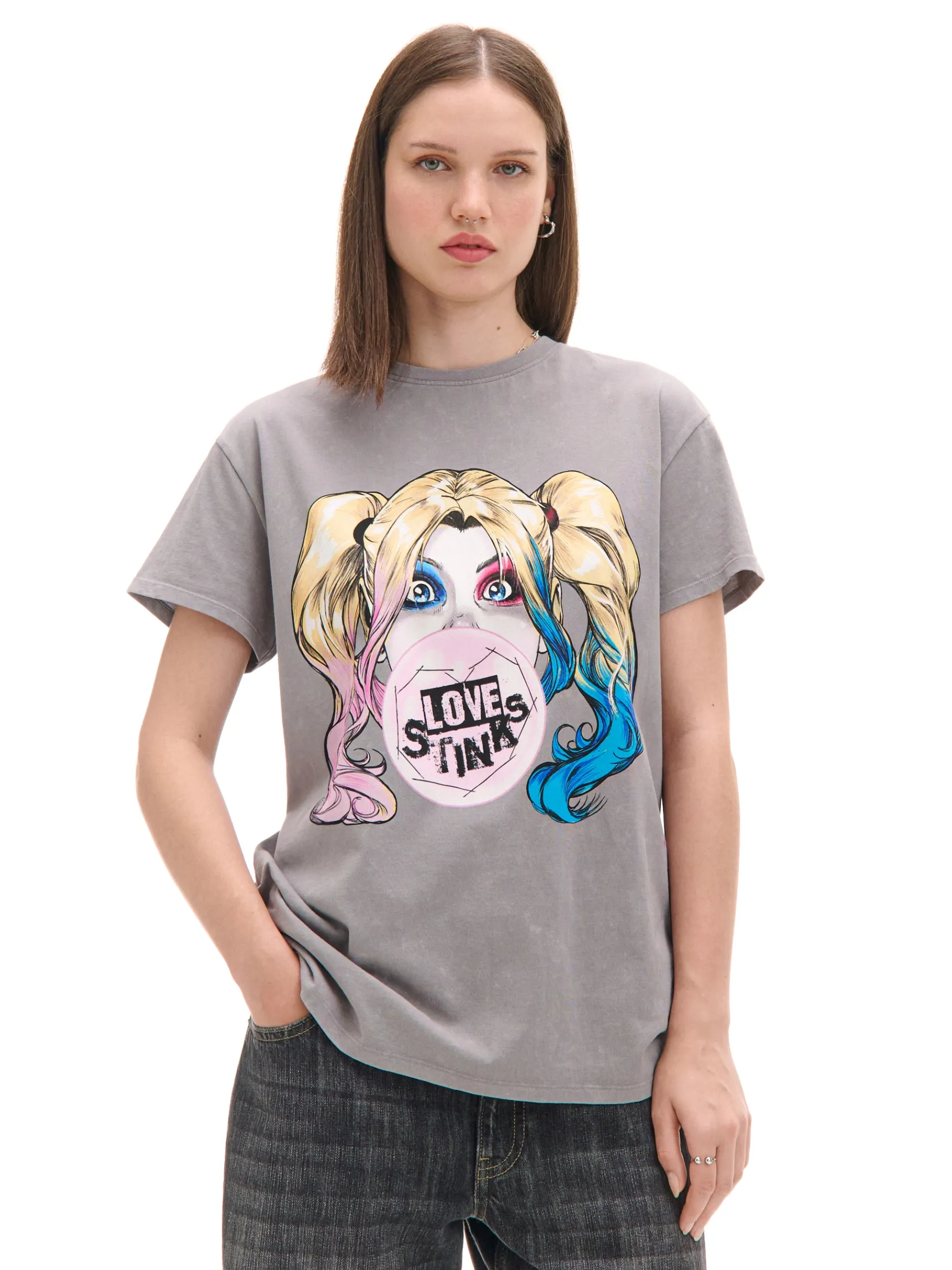 Cropp Szary T-shirt oversize Harley Quinn | Koszulki, Topy